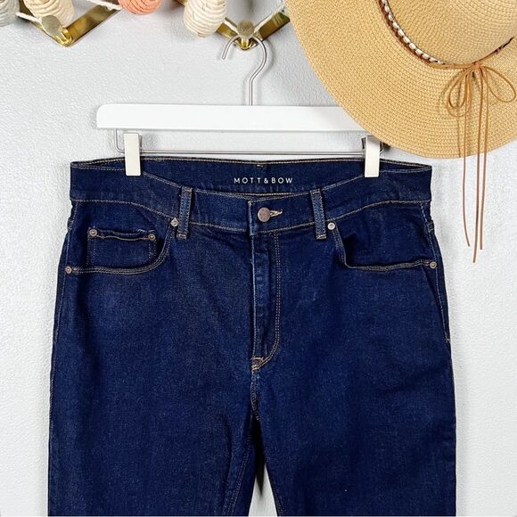 Mott & Bow Oliver Straight Leg Jeans in Dark Wash Indigo Stretch  34x32 - Picture 3 of 12